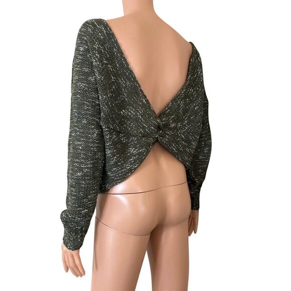 Abound olive green sweater twisted back knot loose knit crew neck SZ MD EUC - Picture 2 of 8